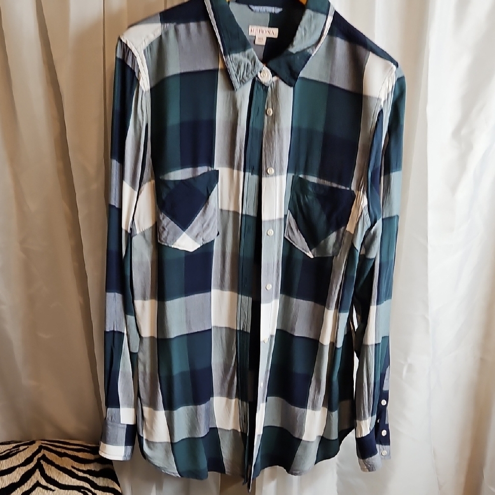 Merona Navy and Green Plaid Button-Down Shirt